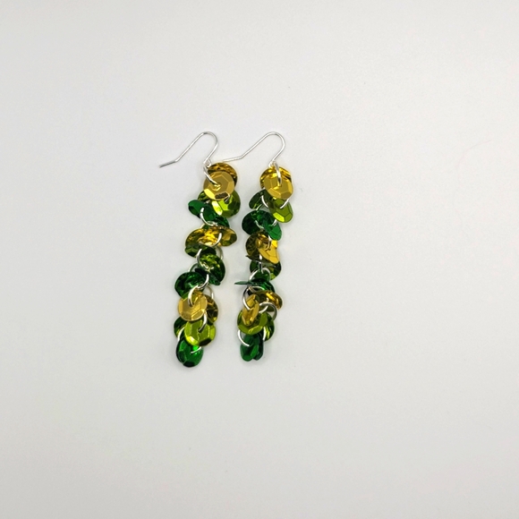 Green and yellow sequin dangle earrings - Picture 1 of 3